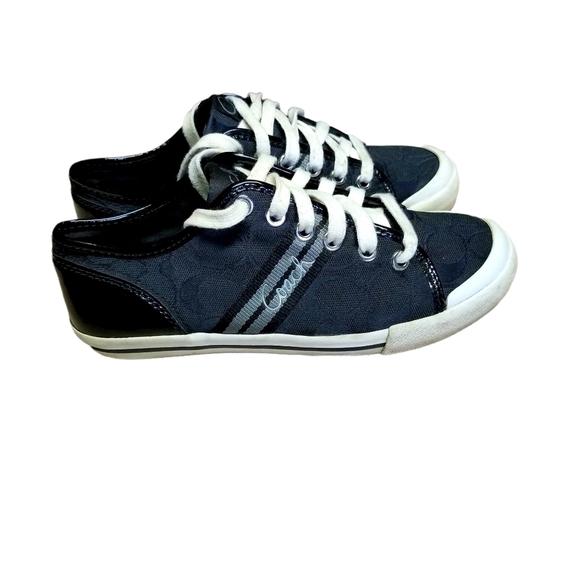 Coach Folly Signature Monogram Black and Silver Sneakers Size 6 - Picture 2 of 11